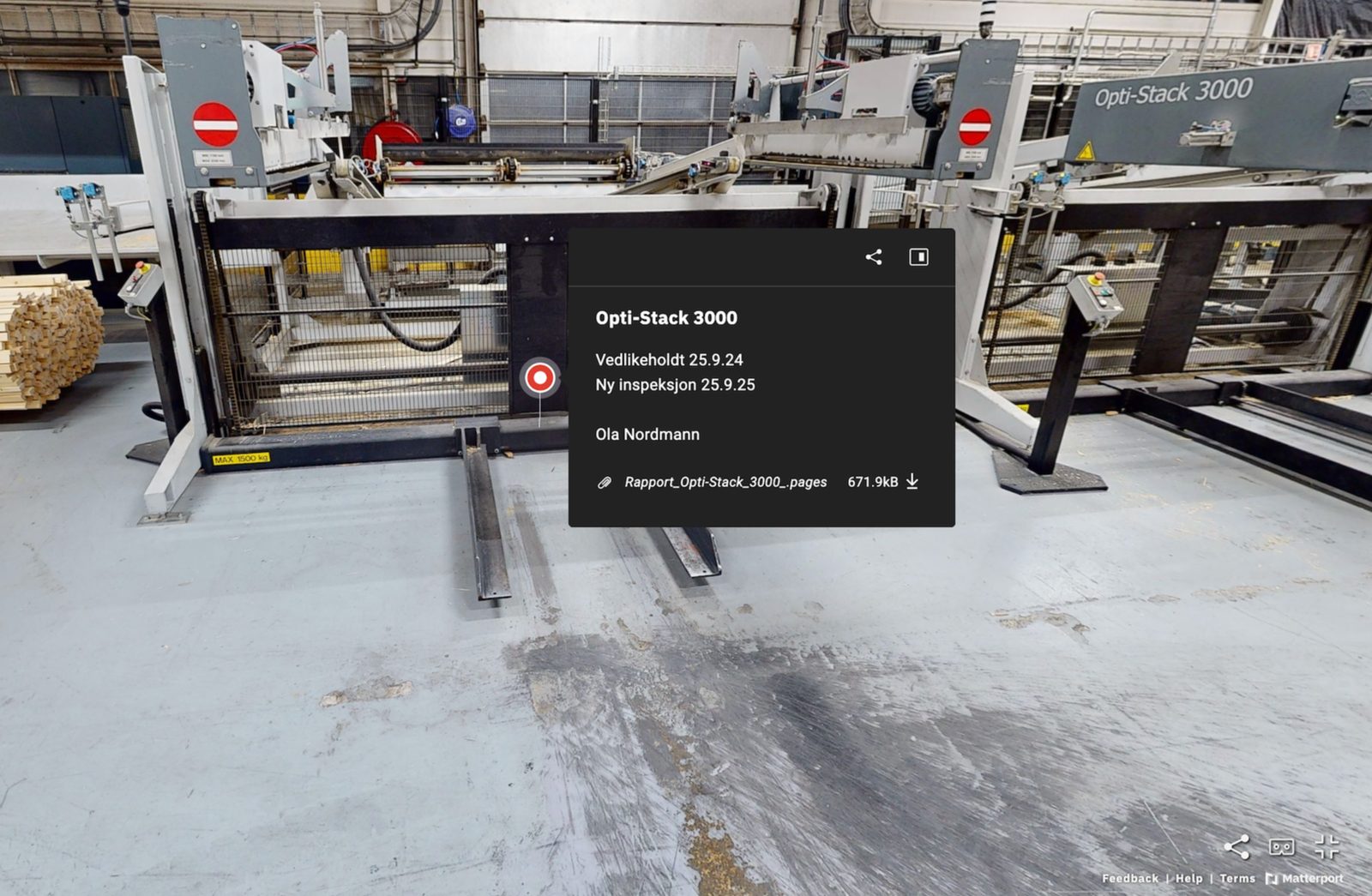 Maskin med vedlikeholdsinformasjon i 3D-modellen